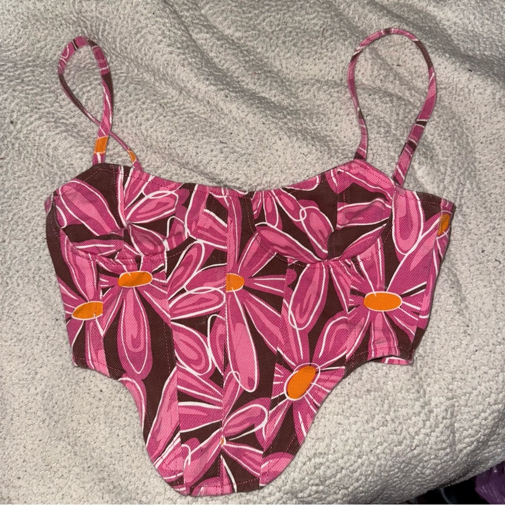 Pretty little thing Pink and Orange Patterned Bustier Top